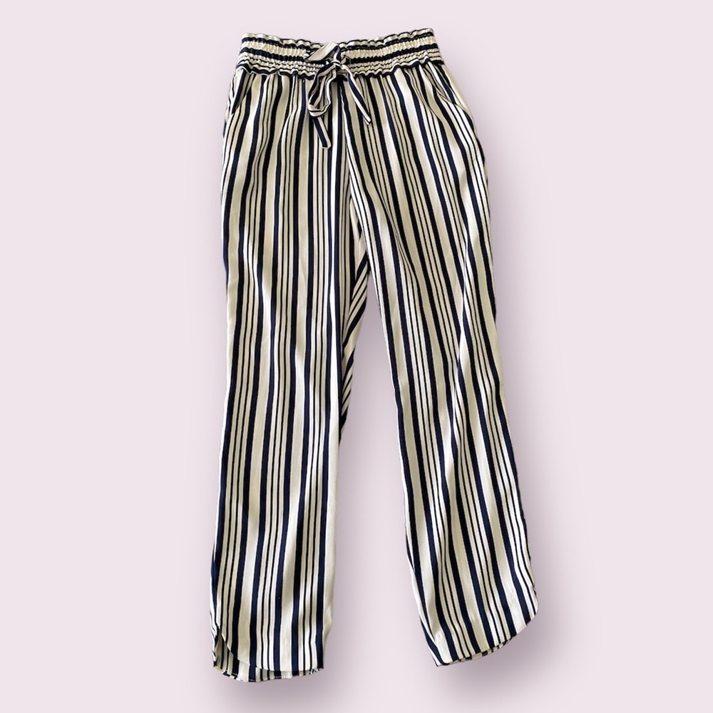 Zara Navy and White Striped Pants